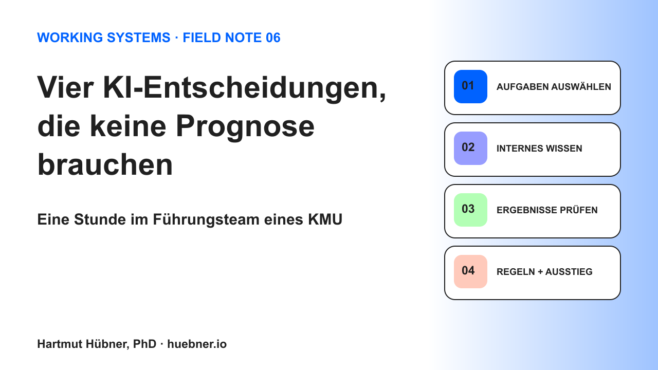 Vier belastbare KI-Entscheidungen entlang eines ungewissen Wegs